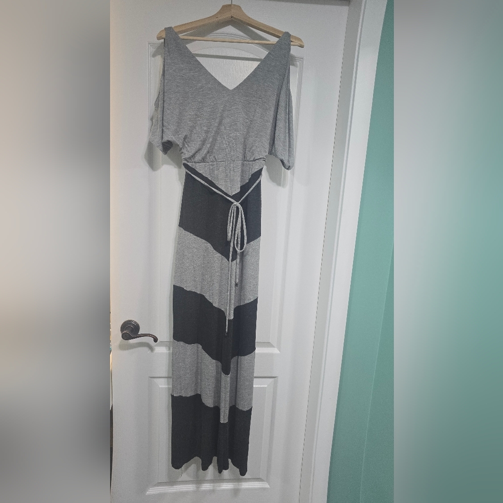 Gray and Black Striped Maxi Dress